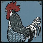 Lino Print - Flight (Leghorn Cockerel)